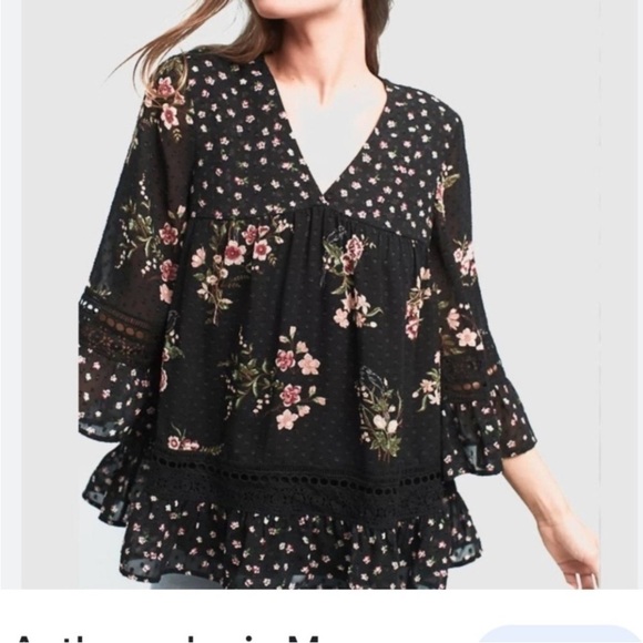 2/25 Anthropologie Maeve Steffy Floral Boho
Blouse Top Shirt Swiss Dot peplum - Picture 1 of 7